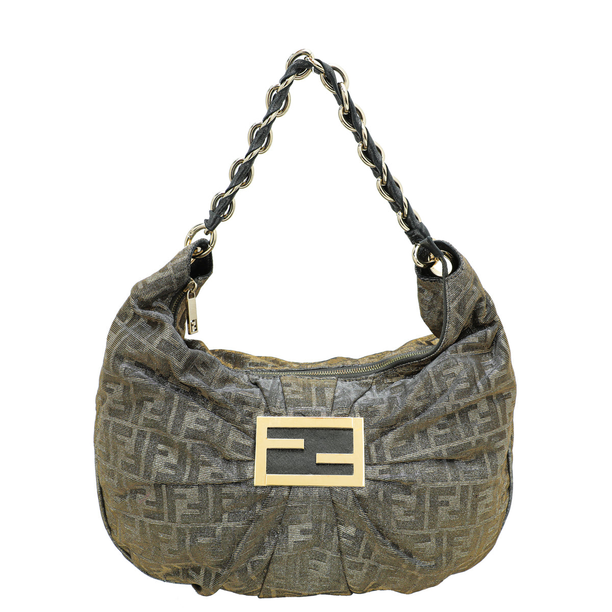 Fendi Metallic Gold Silver Lurex Mia Hobo Medium Bag-Fendi-THE CLOSET