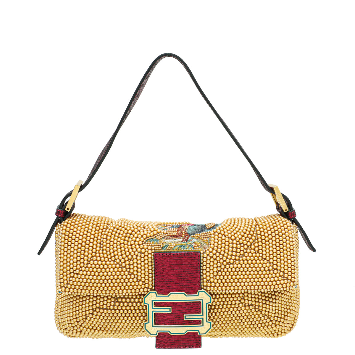 Fendi Yellow Gold Beaded Embroidered Baguette Bag-Fendi-THE CLOSET
