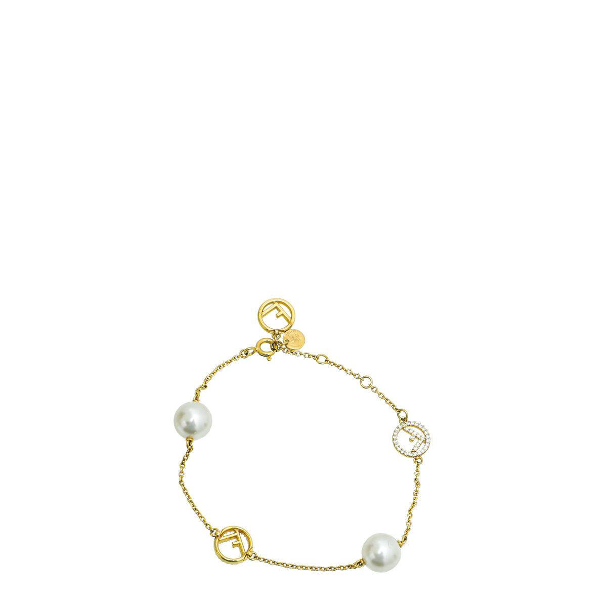 Fendi Gold Finish F is Fendi Crystal Pearl Bracelet-Fendi-THE CLOSET