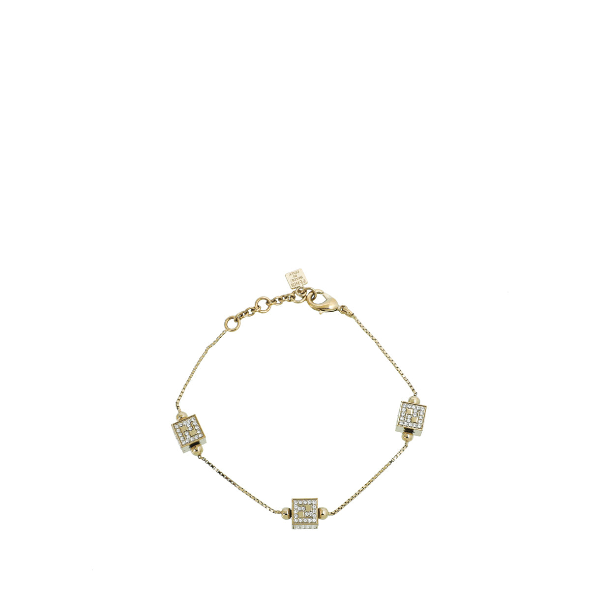 Fendi Light Gold Finish Crystal Cube Station Bracelet-Fendi-THE CLOSET