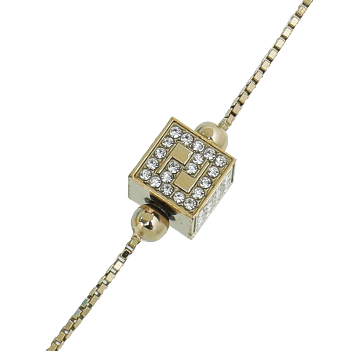 Fendi Light Gold Finish Crystal Cube Station Bracelet