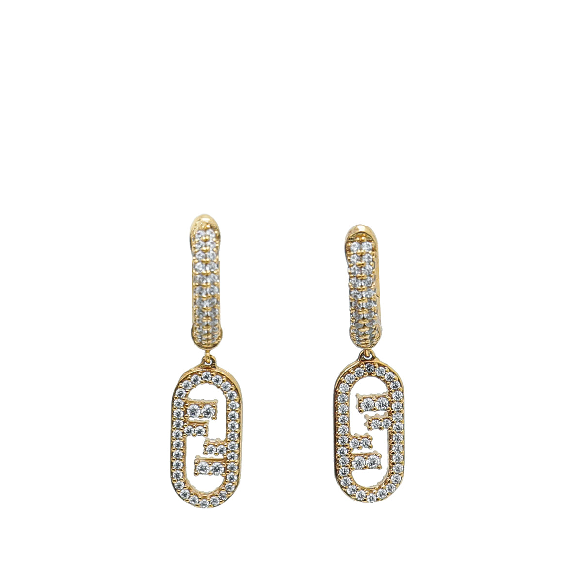 Fendi Gold O'Lock Crystal Drop Earrings