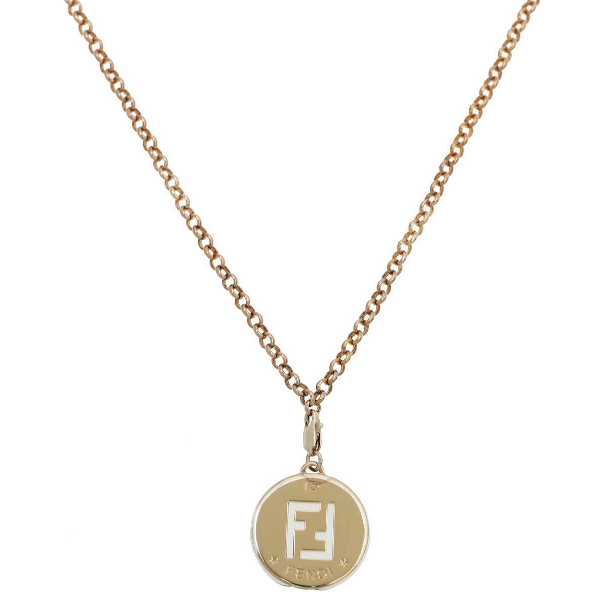 Fendi Gold Tone FF Identification Pendant Chain Necklace-Fendi-THE CLOSET