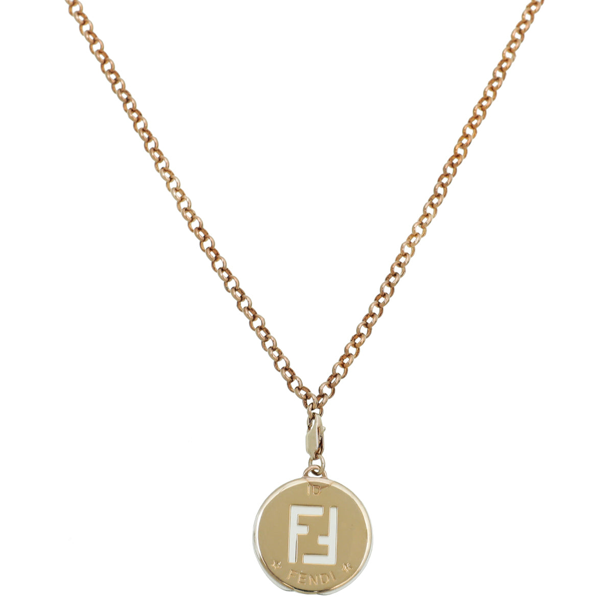 Fendi Gold Tone FF Identification Pendant Chain Necklace