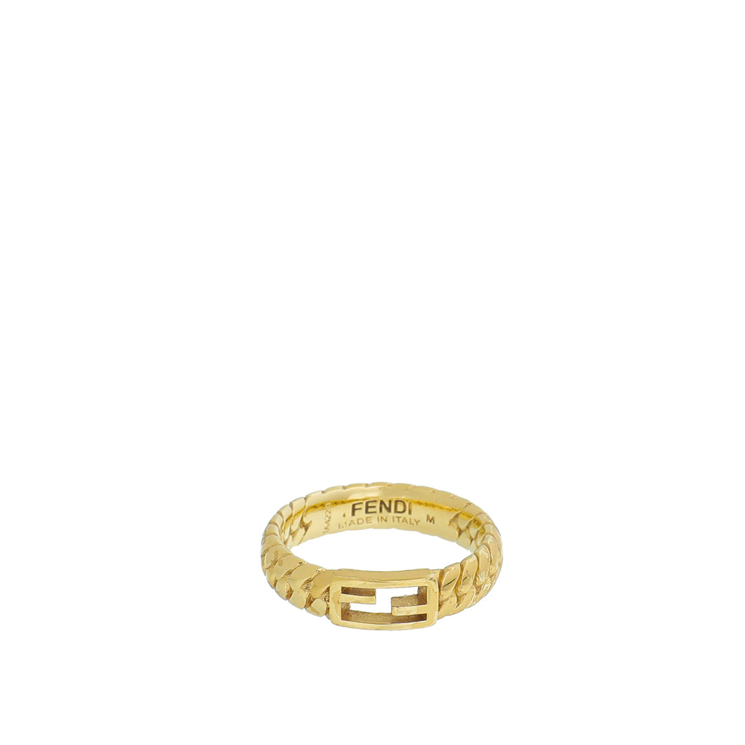 Fendi Gold Finish Chain Link Baguette Ring Medium-Fendi-THE CLOSET