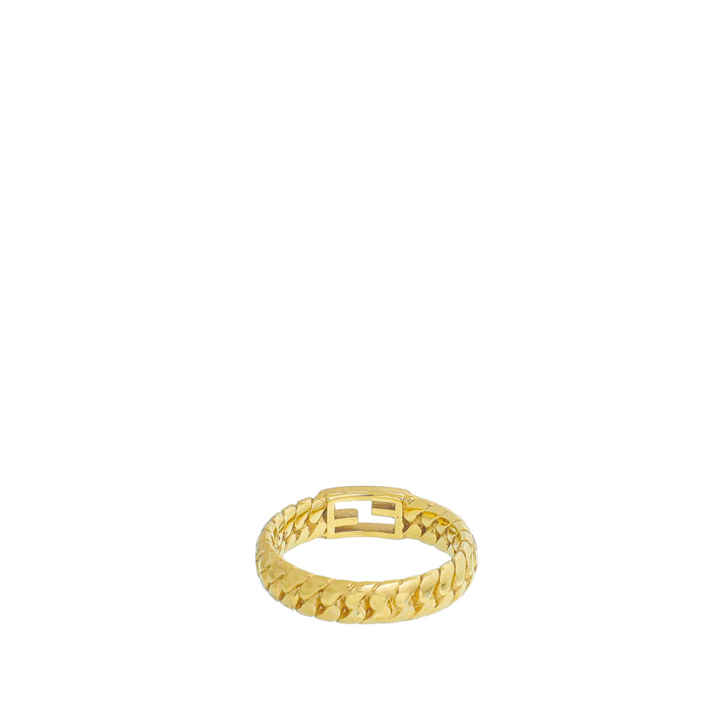Fendi Gold Finish Chain Link Baguette Ring Medium-Fendi-THE CLOSET
