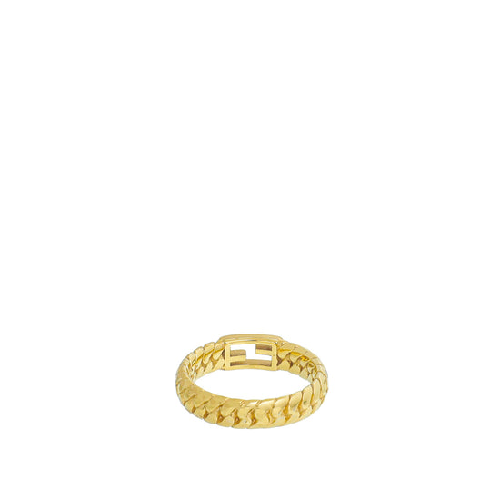 Fendi Gold Finish Chain Link Baguette Ring Medium