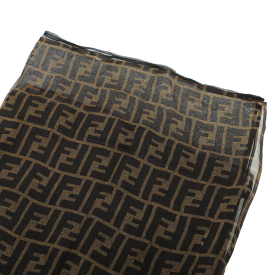 Fendi Brown FF Fendi Logo Silk Scarf