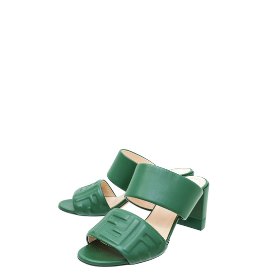 Fendi Green FF Embossed Slide Mules 38