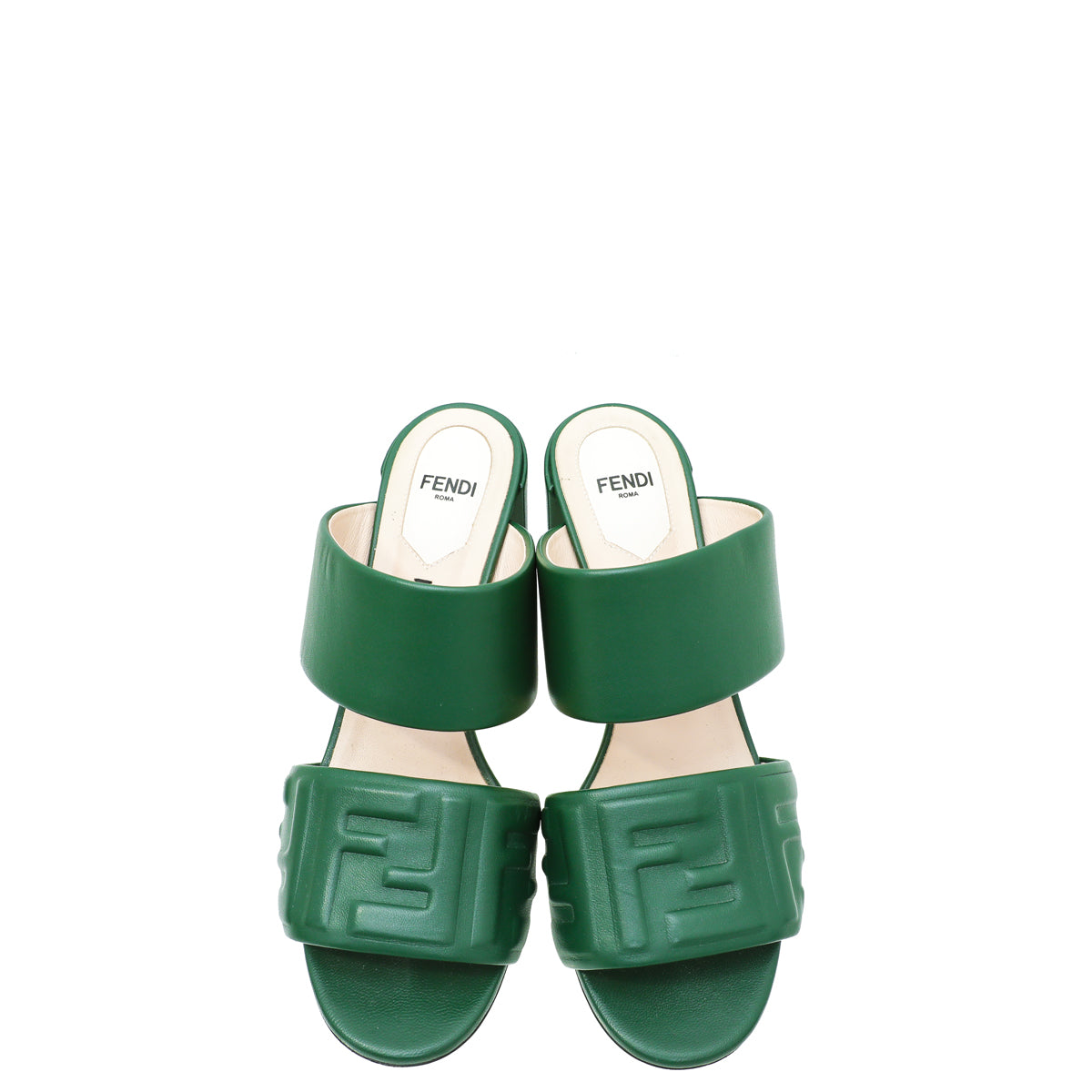 Fendi Green FF Embossed Slide Mules 38