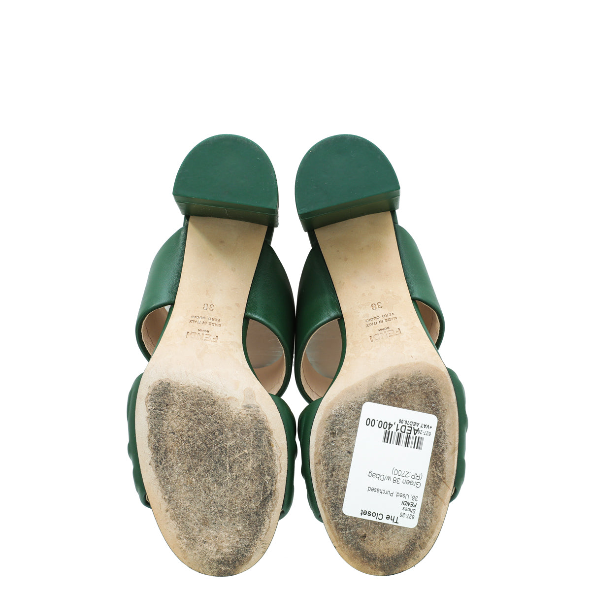 Fendi Green FF Embossed Slide Mules 38