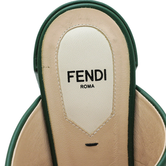 Fendi Green FF Embossed Slide Mules 38