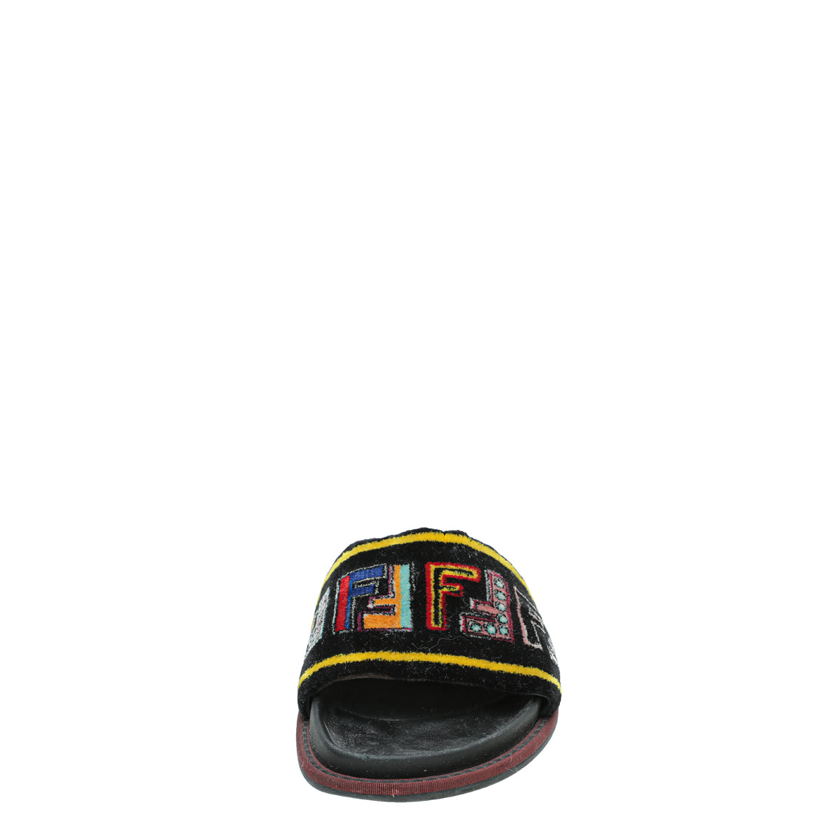 Fendi Black Multicolor FF Velvet Slide Sandal 39-Fendi-THE CLOSET