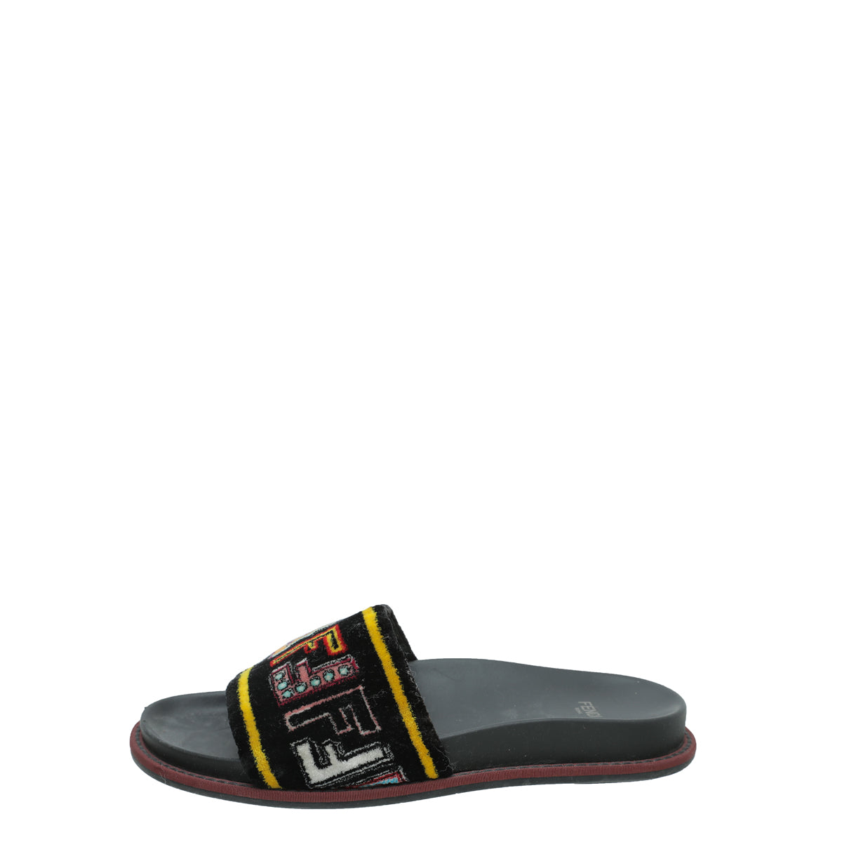 Fendi Black Multicolor FF Velvet Slide Sandal 39
