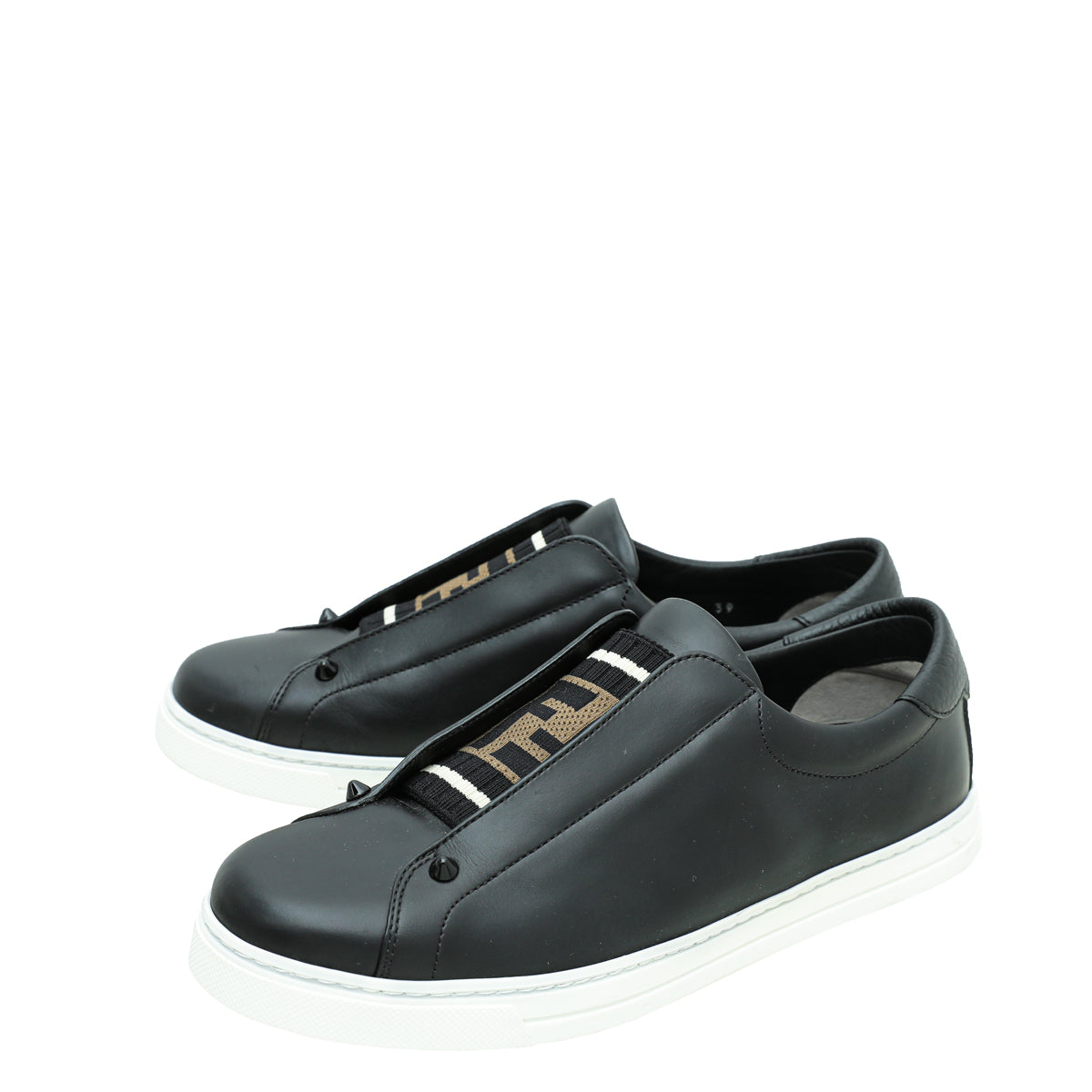 Fendi Black Zucca Womens Rockoclick Slip on Sneakers 39-Fendi-THE CLOSET