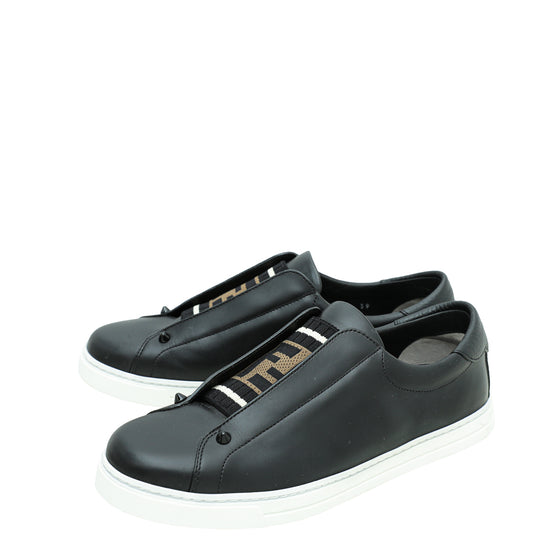 Fendi Black Zucca Womens Rockoclick Slip on Sneakers 39 – THE CLOSET