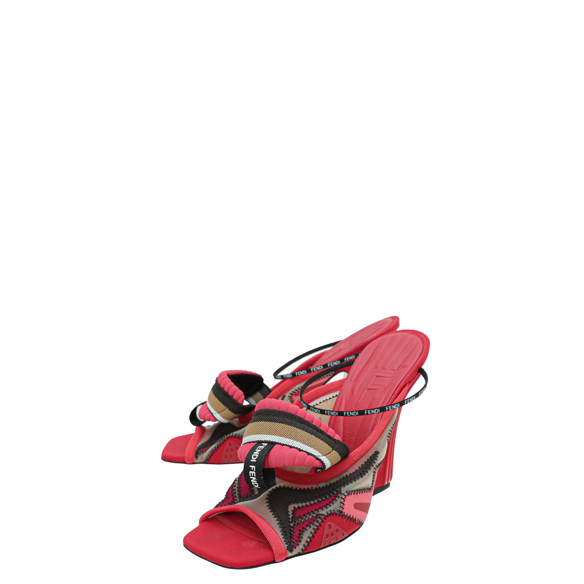 Fendi Red Multicolor Colibri Appliquéd Mesh And Neoprene Sandal 40-Fendi-THE CLOSET