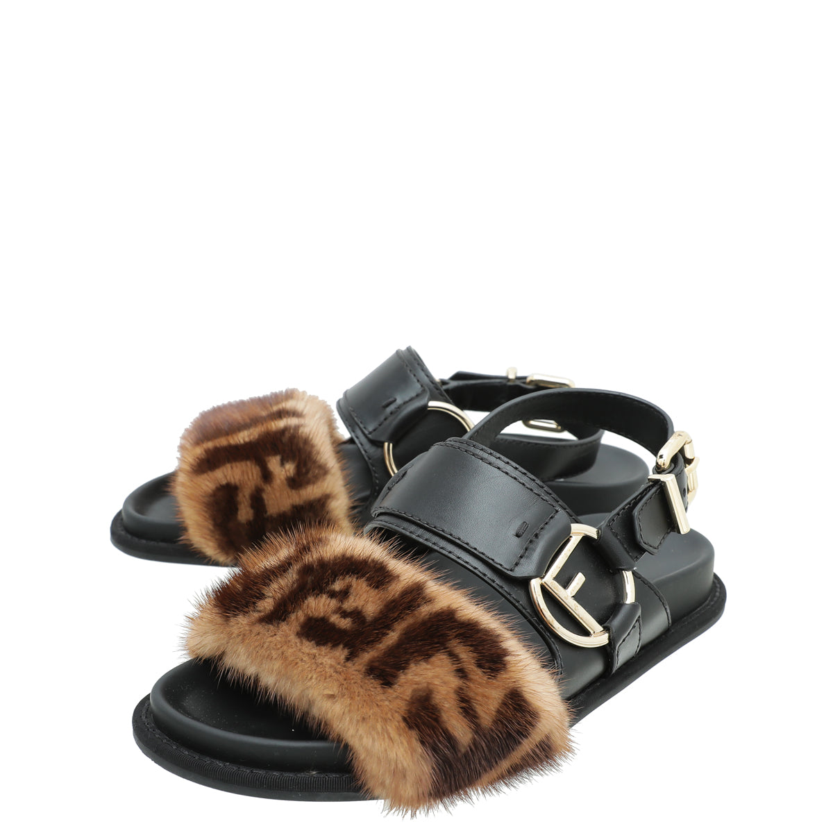 Fendi Bicolor FF Mink Fur Slide Sandal - Main Image