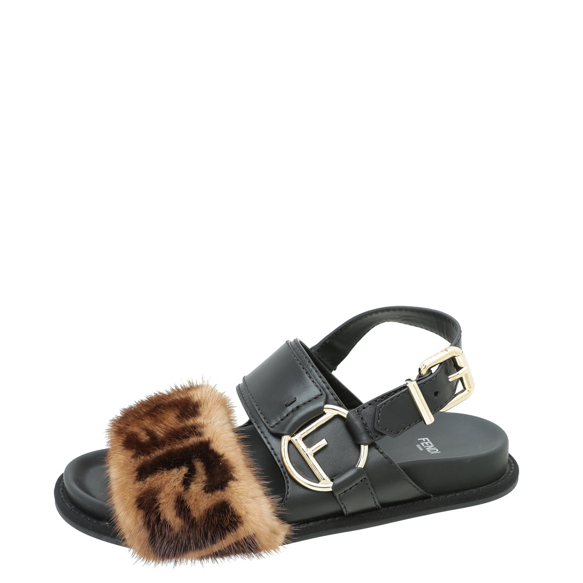 Fendi Bicolor FF Mink Fur Slide Sandal 37.5