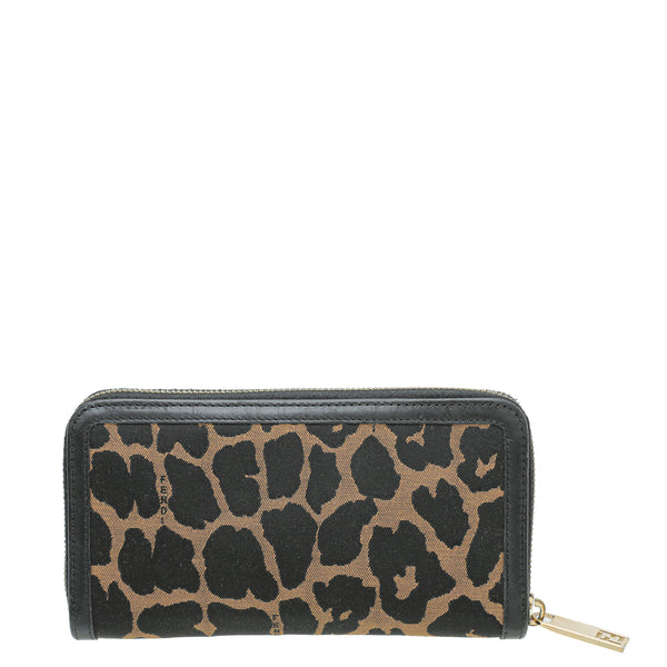 Fendi Bicolor Leopard Print Zip Around Wallet THE CLOSET