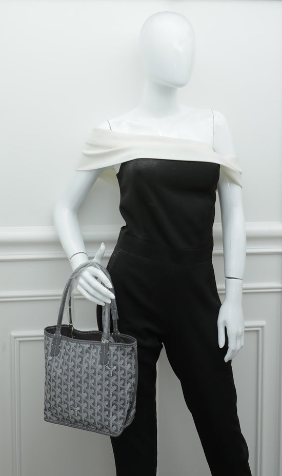 Goyard Anjou Mini Hand Bag Pouch Gray Purse Reversible Woman Auth New  Unused