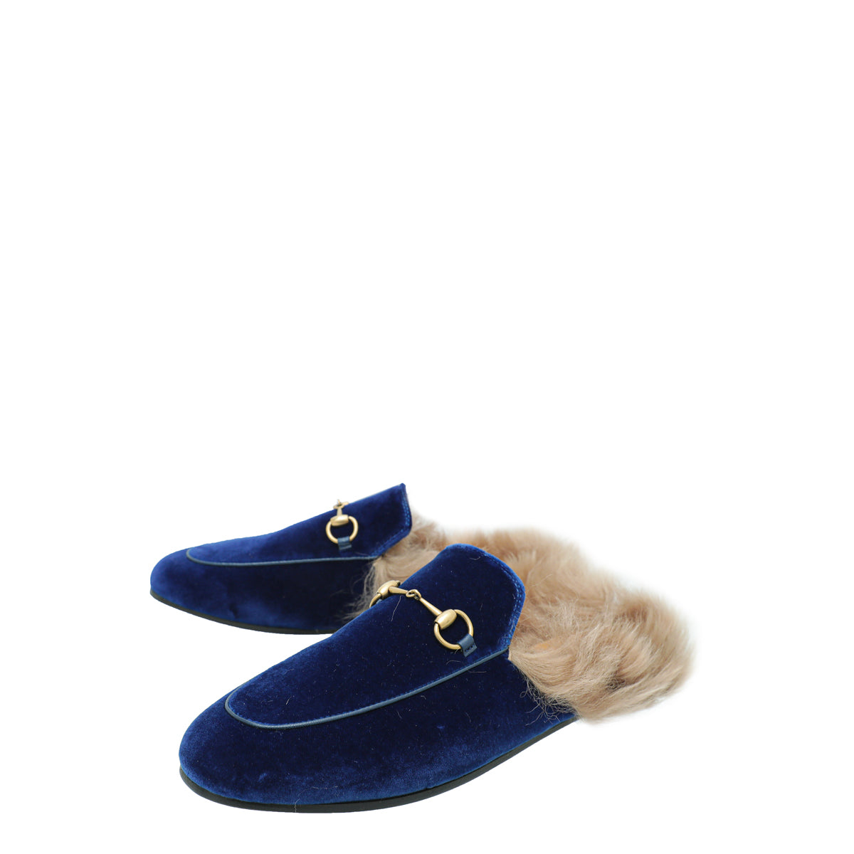 Gucci Blue Velvet Fur Princetown Mules 39.5-Gucci-THE CLOSET