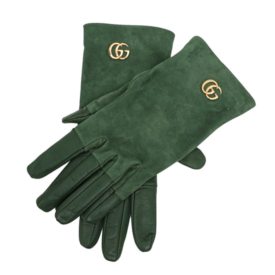 Gucci Green GG Plaque Suede Gloves