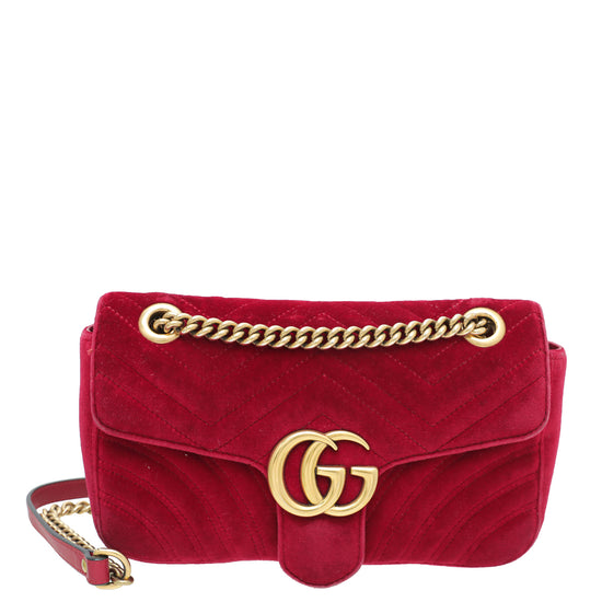 Gucci Red Velvet GG Marmont Mini Shoulder Bag – The Closet