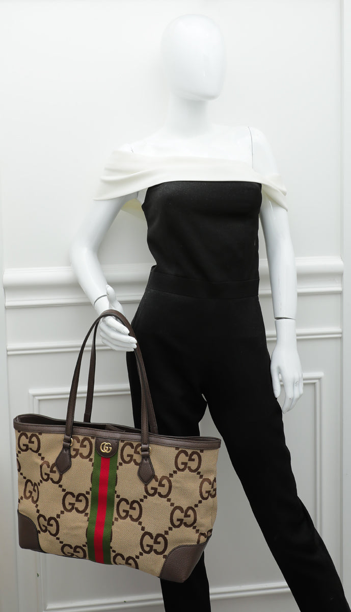 Gucci Ebony Jumbo GG Ophidia Medium Tote Bag