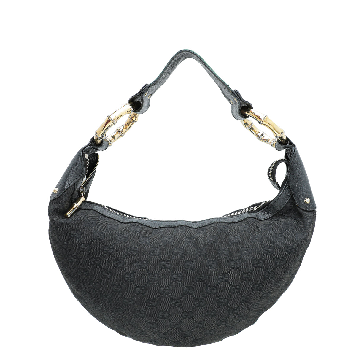 Gucci Black GG Web Bamboo Ring Hobo Bag-Gucci-THE CLOSET