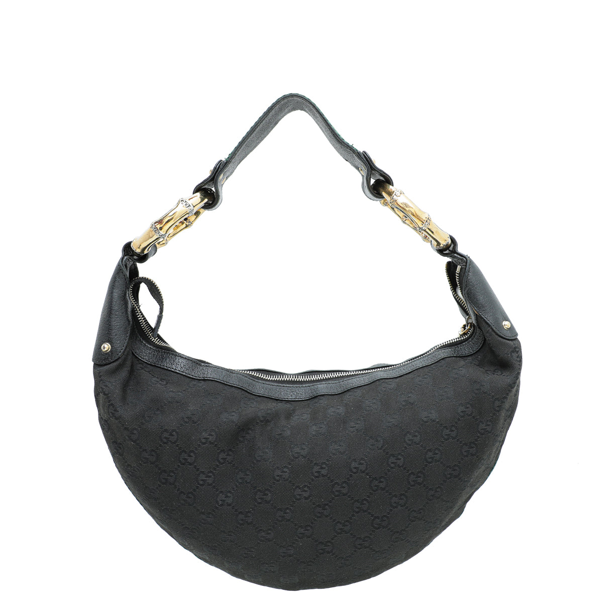Gucci Black GG Web Bamboo Ring Hobo Bag-Gucci-THE CLOSET