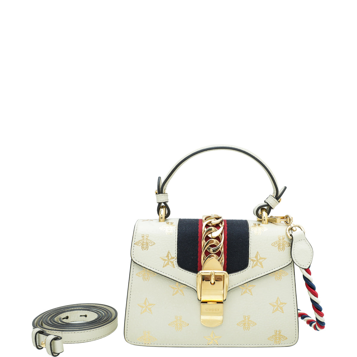 Gucci White Sylvie Bee Star Mini Top Handle Bag