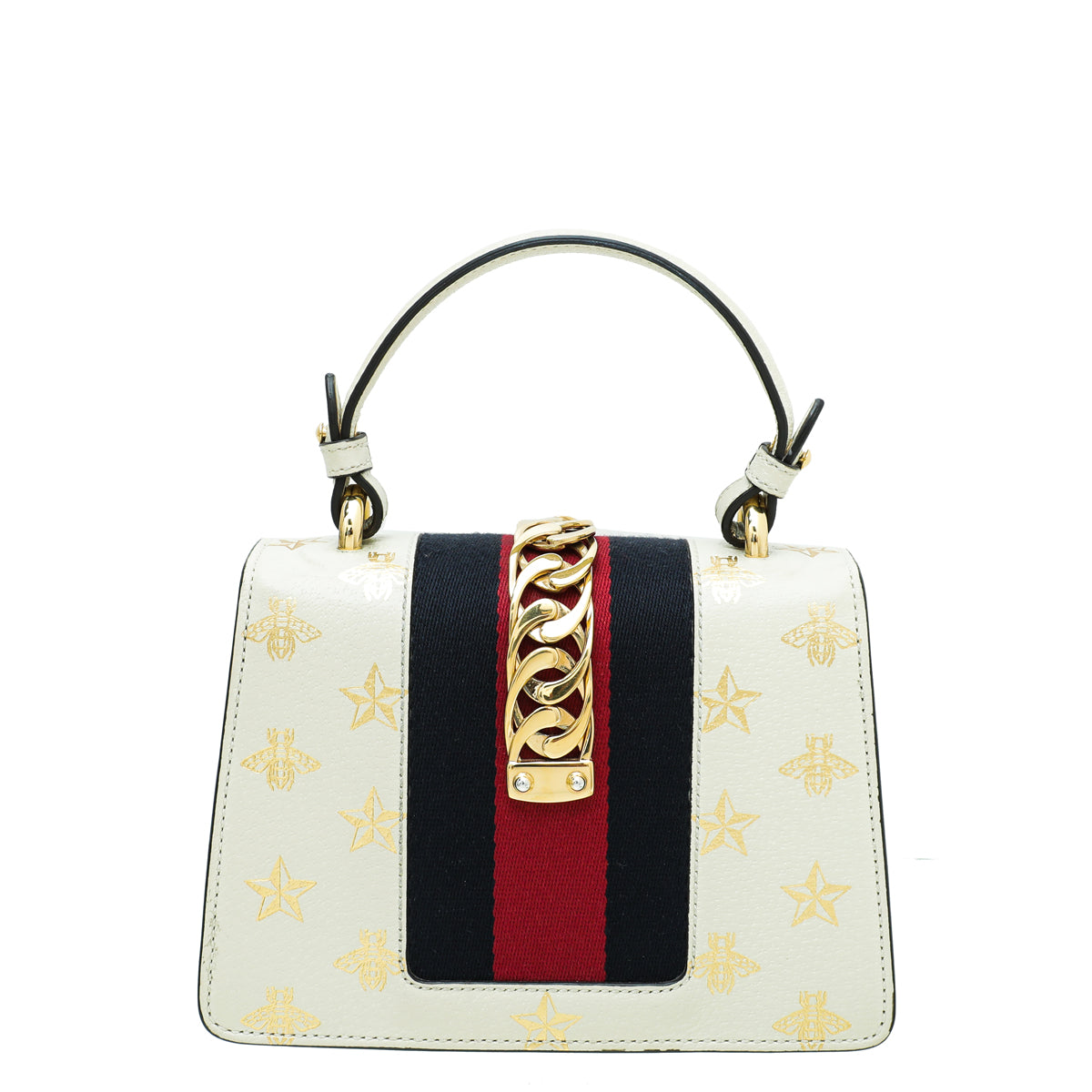 Gucci White Sylvie Bee Star Mini Top Handle Bag-Gucci-THE CLOSET