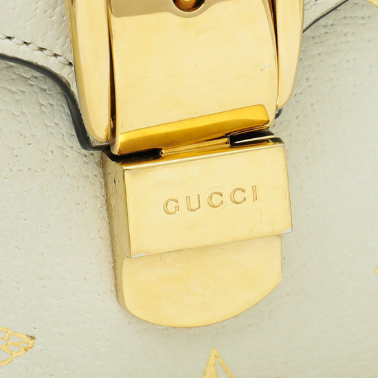Gucci White Sylvie Bee Star Mini Top Handle Bag