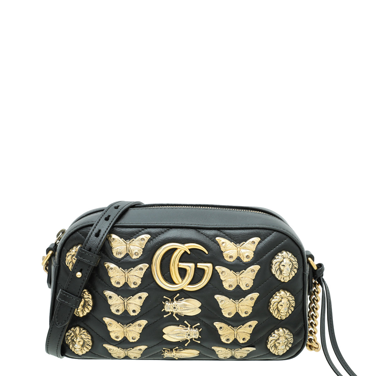 Gucci Black GG Marmont Animal Studs Small Shoulder Bag-Gucci-THE CLOSET