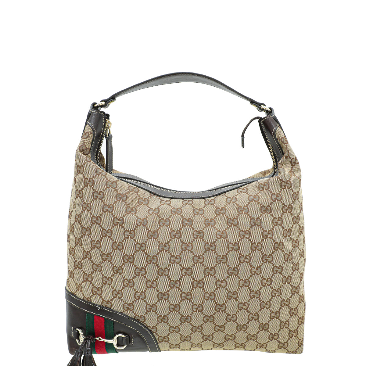 Gucci Bicolor GG Canvas Horsebit Tassel Hobo Bag-Gucci-THE CLOSET