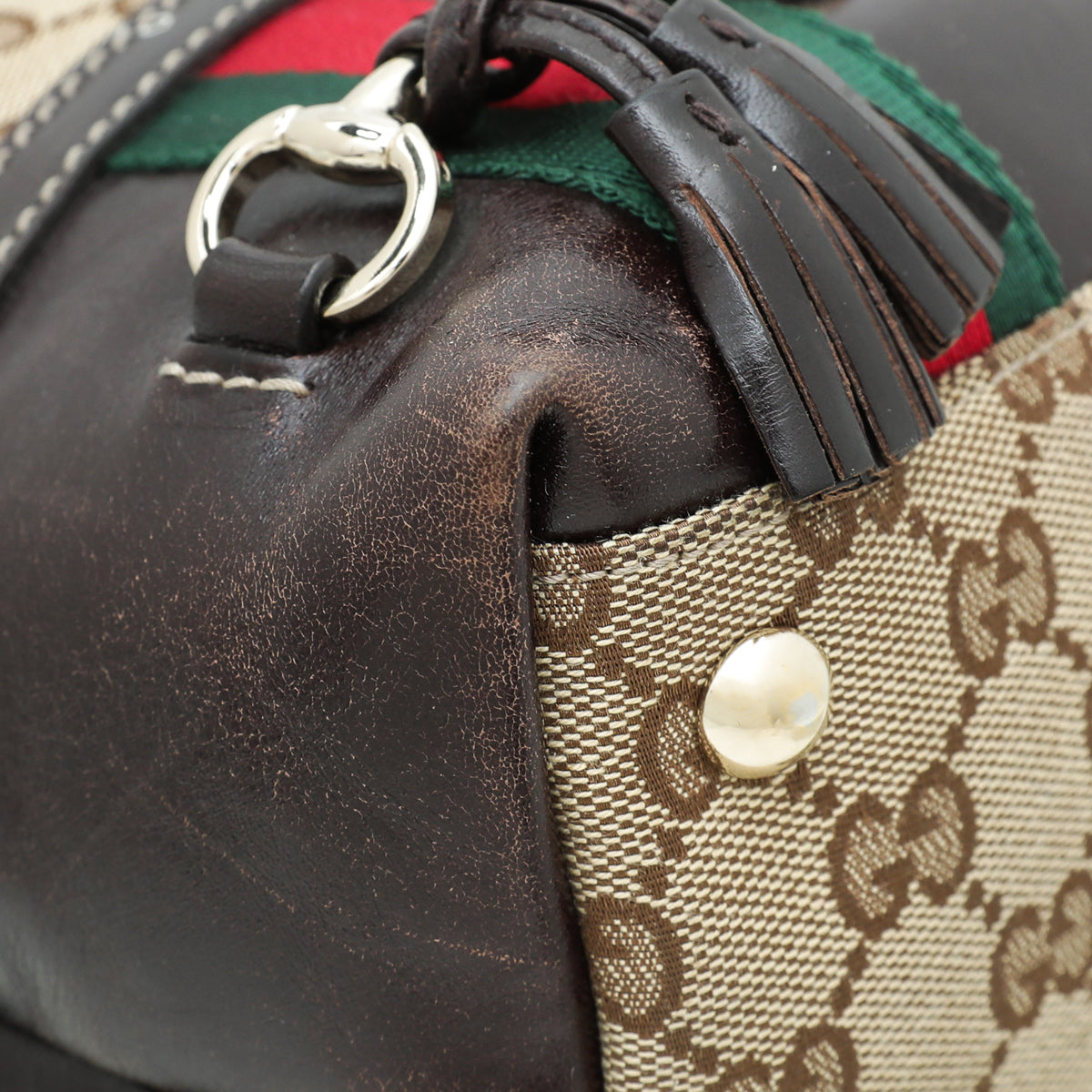Gucci Bicolor GG Canvas Horsebit Tassel Hobo Bag