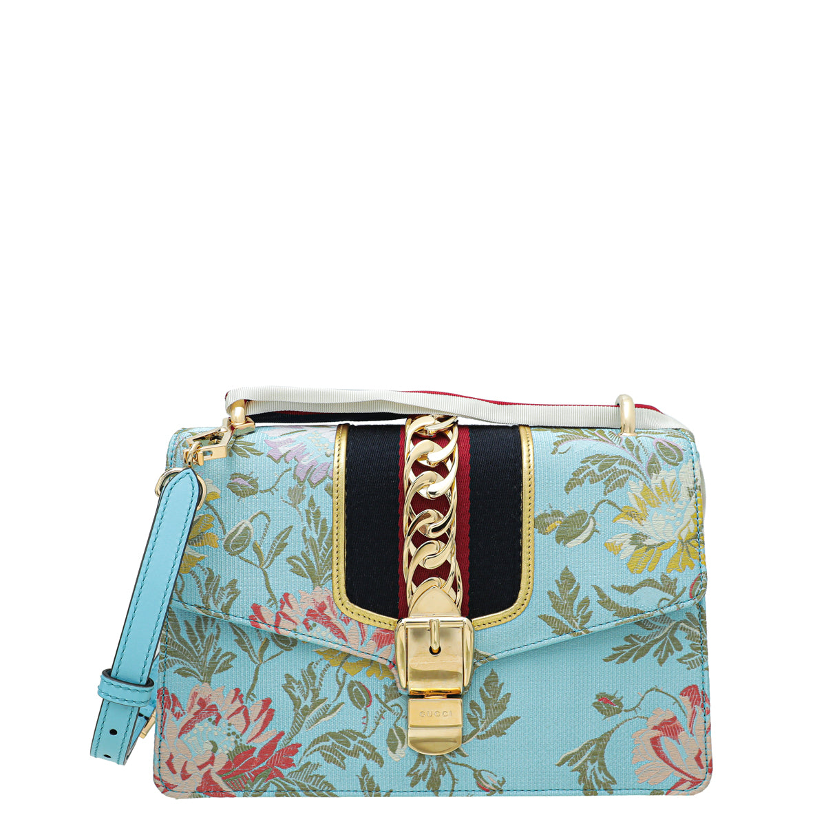 Gucci Light Blue Sylvie Garden Medium Shoulder Bag-Gucci-THE CLOSET