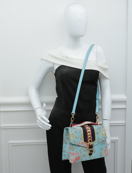Gucci Light Blue Sylvie Garden Medium Shoulder Bag
