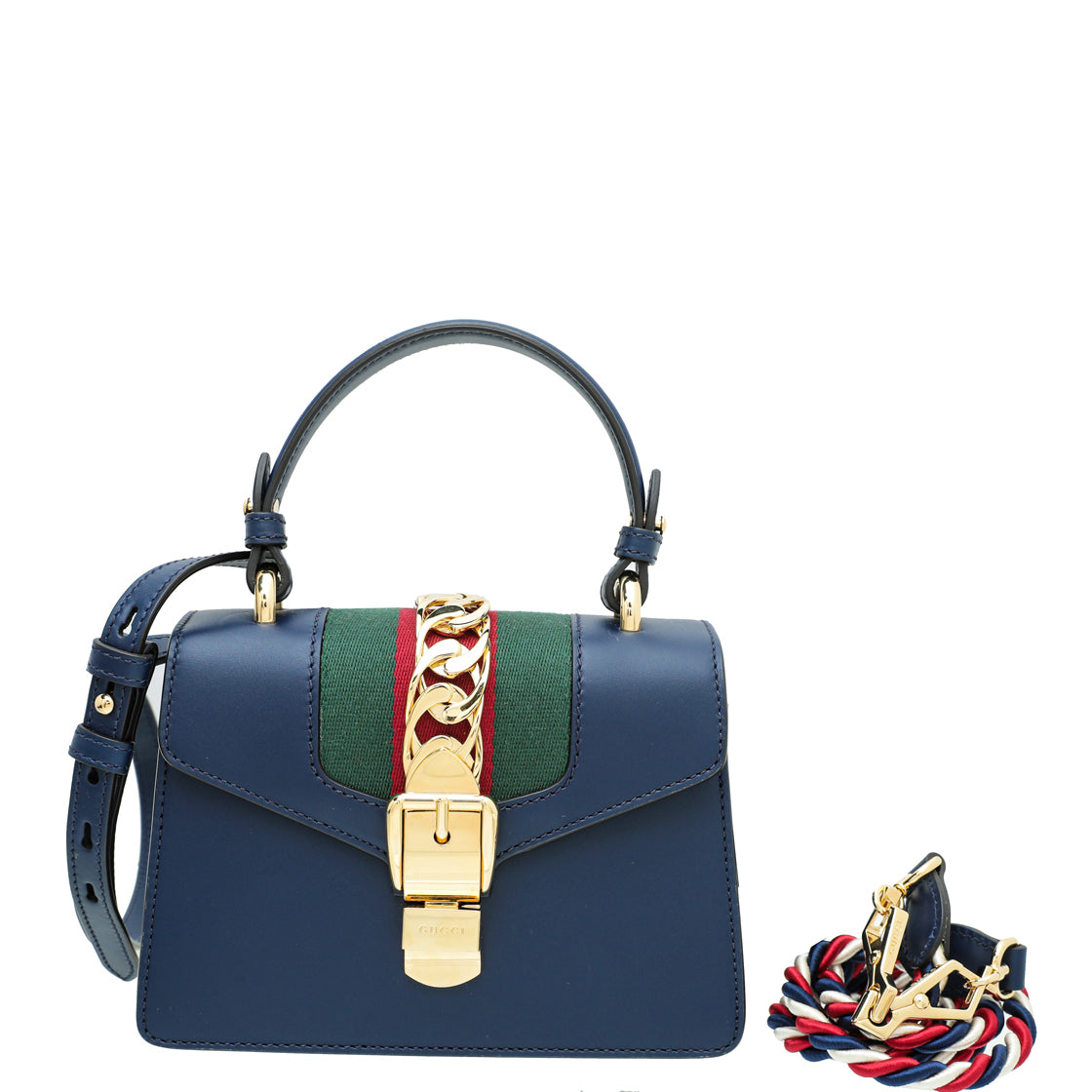 Gucci Navy Blue Sylvie Mini Top Handle Bag-Gucci-THE CLOSET