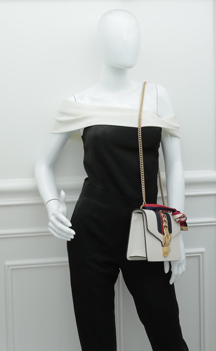 Gucci White Sylvie Mini Flap Chain Bag