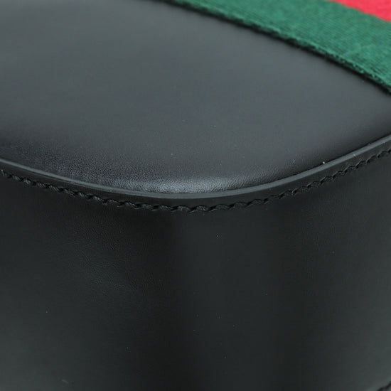 Gucci Black Leather Webby Bee Shoulder Bag