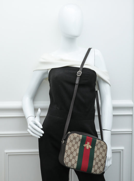 Gucci Beige GG Monogram Canvas Bee Web Camera Bag Gold Hardware Available  For Immediate Sale At Sotheby's