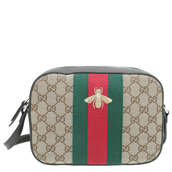 Gucci Brown Leather Webby Bee Crossbody Bag - Yoogi's Closet