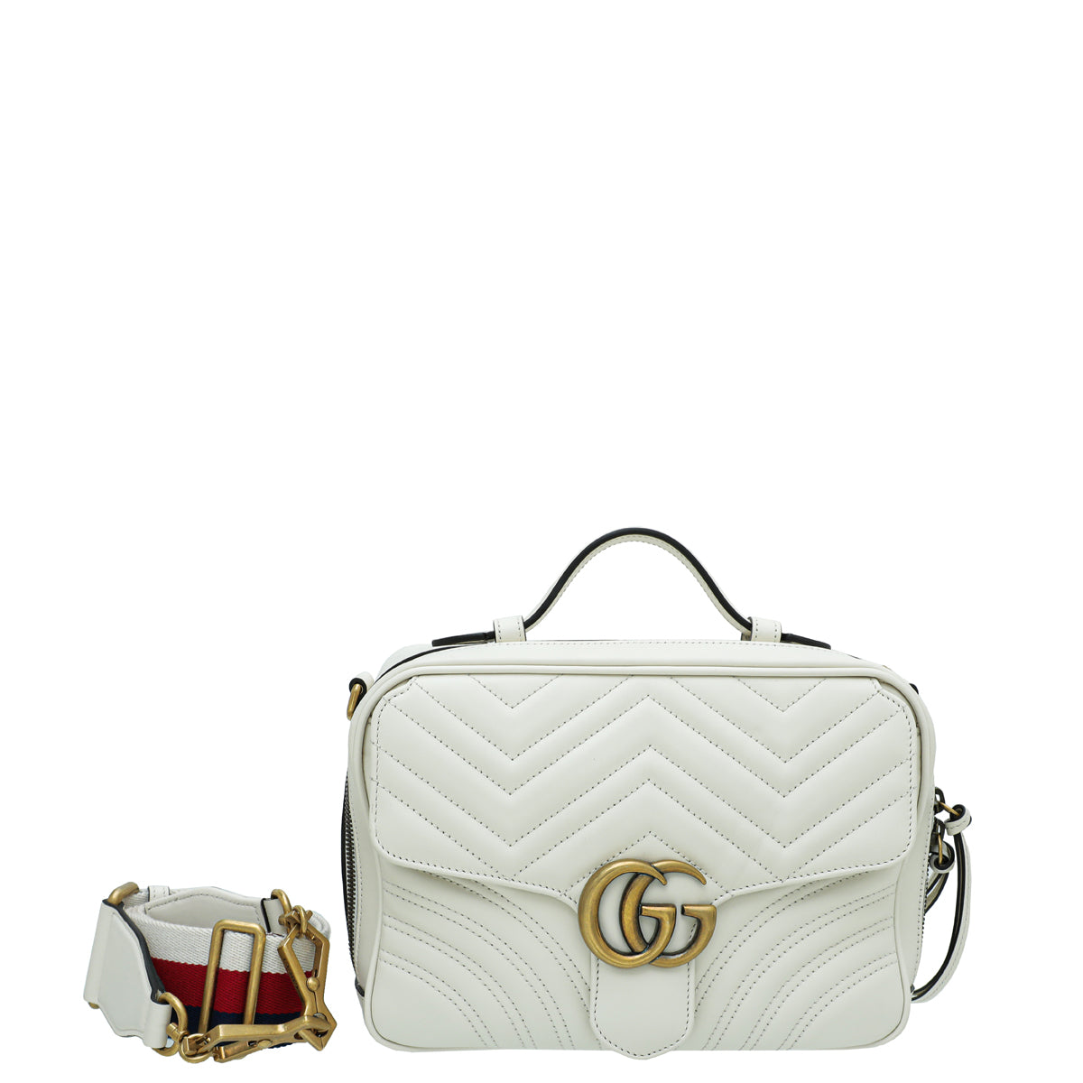 Gucci White Sylvie Web GG Marmont Bag