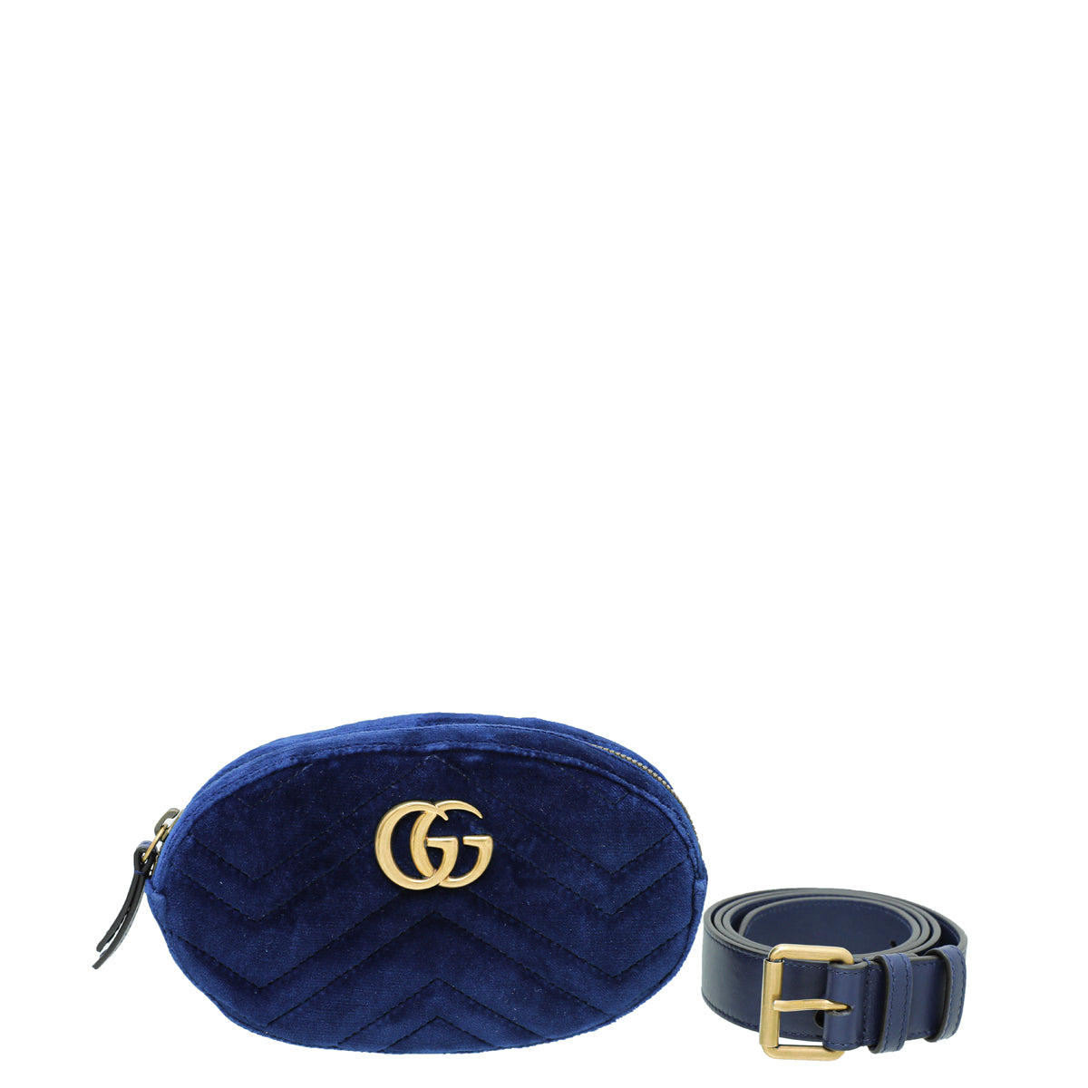 Gucci Navy Blue Velvet GG Marmont Belt Bag-Gucci-THE CLOSET