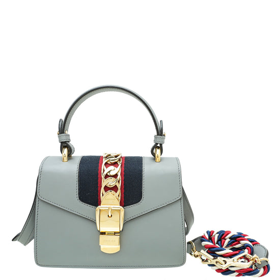 Gucci Sylvie Mini Leather Top Handle Crossbody Bag White 470270