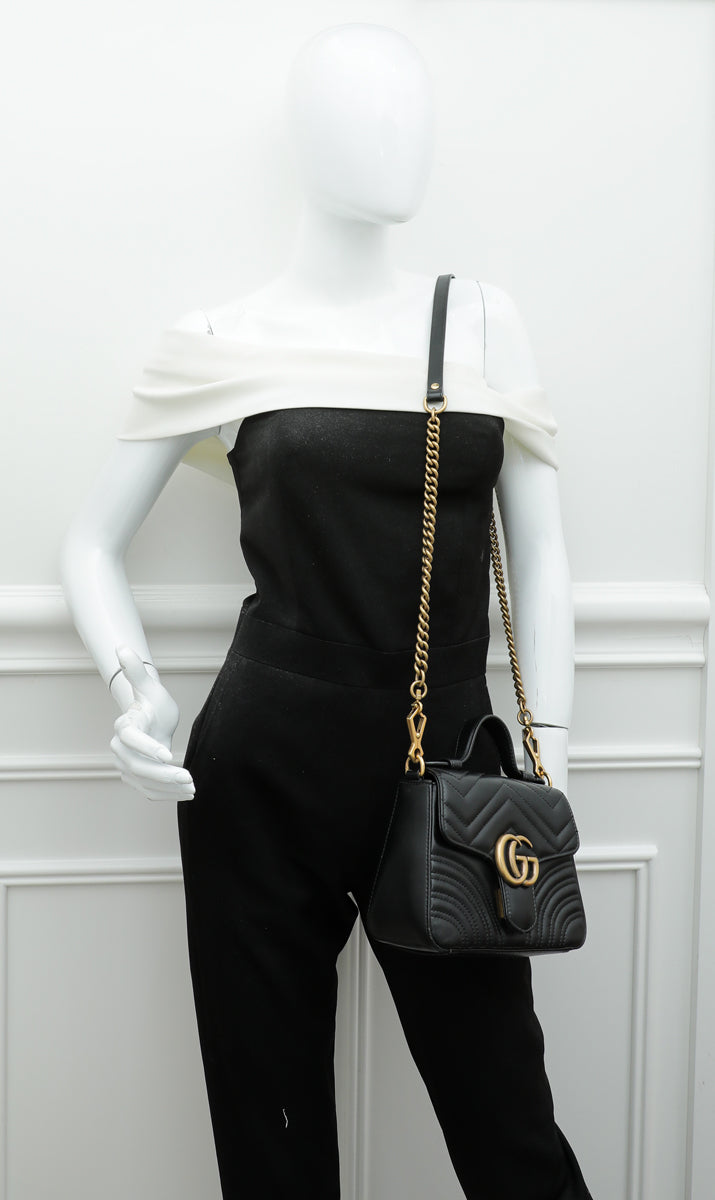 Gucci Black GG Marmont Top Handle Mini Bag