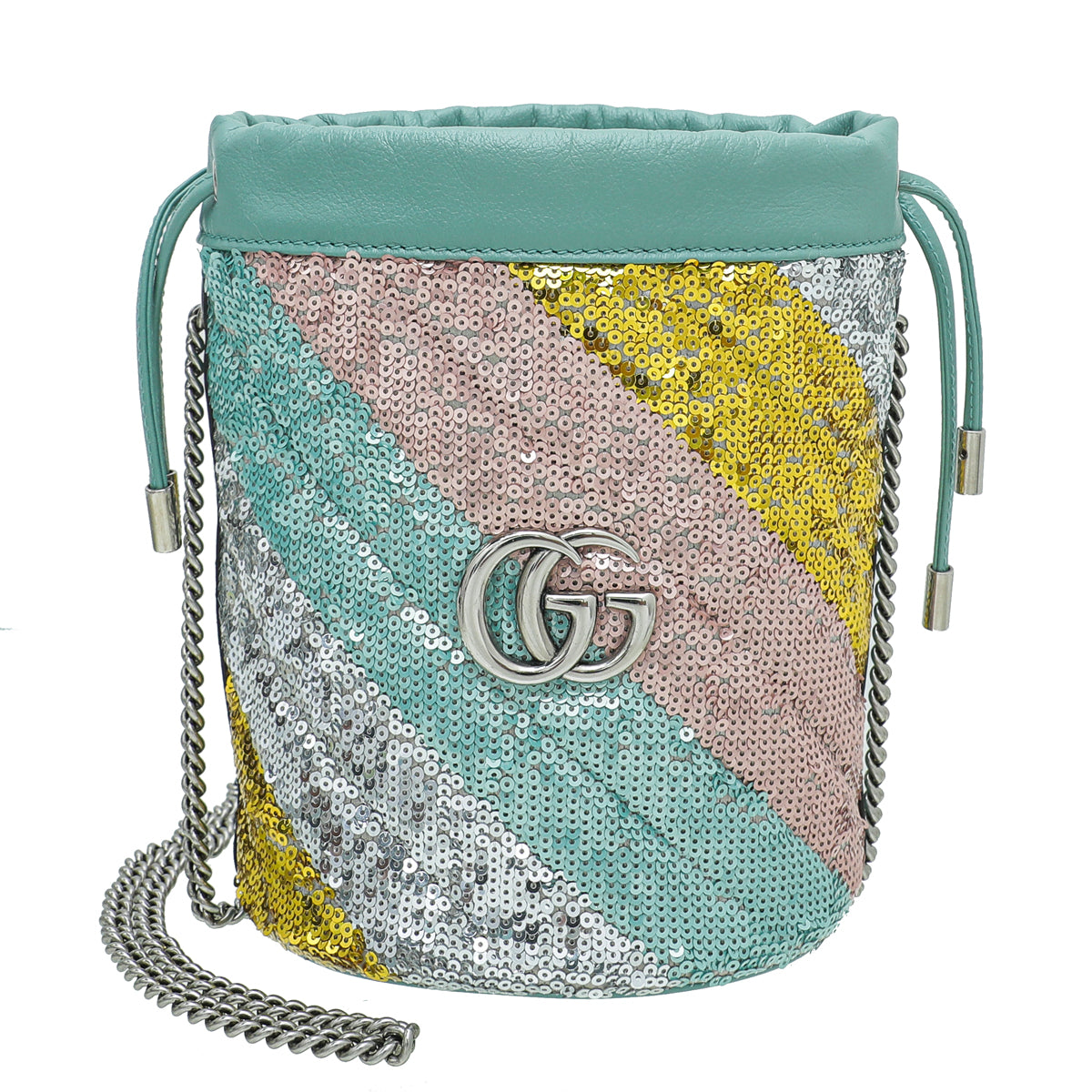 Gucci Mint Green GG Marmont Mini Sequin Bucket Bag-Gucci-THE CLOSET