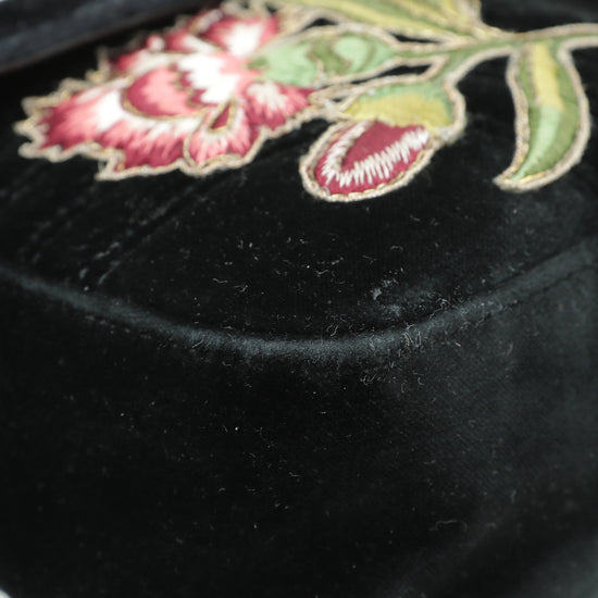Gucci Black Multicolor Velvet "LOVED" Floral Embroidered GG Marmont Medium Bag